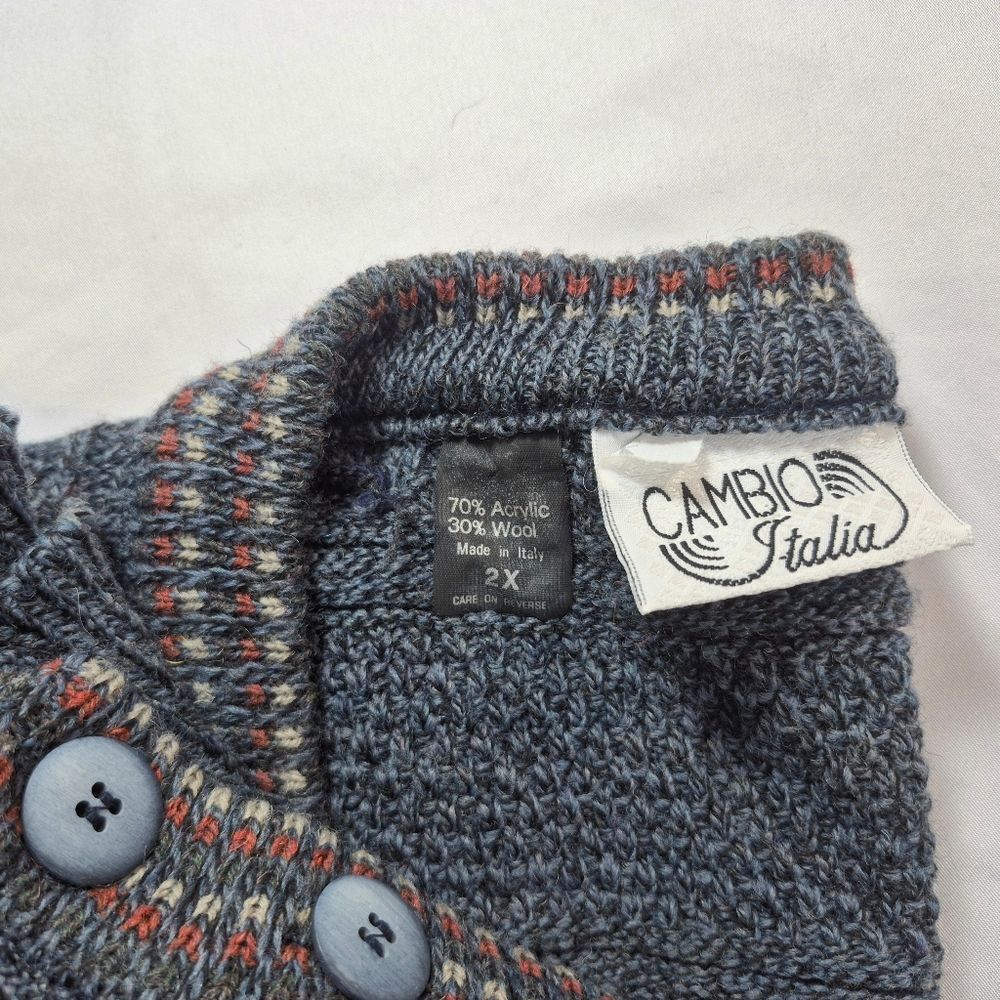 Vintage 90s Cambio Italia Men 2X Wool Blend V-Neck Cardigan Sweater Grandpa Core - Picture 2 of 11